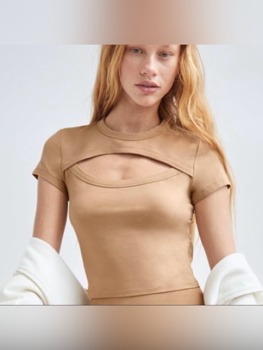 TNA Aritzia Costa Beige Cutout Crop Top XL - Picture 5 of 13